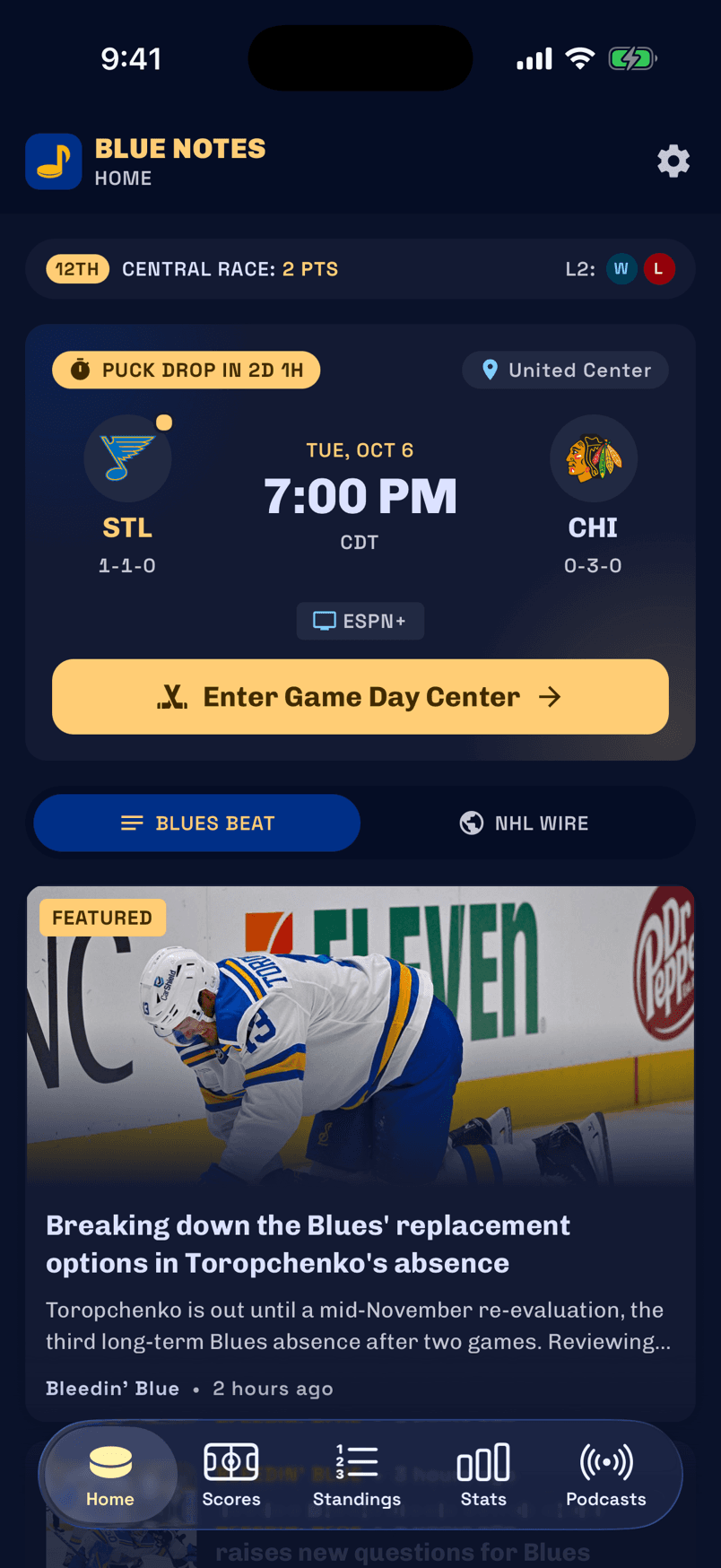 Blue Notes Home screen